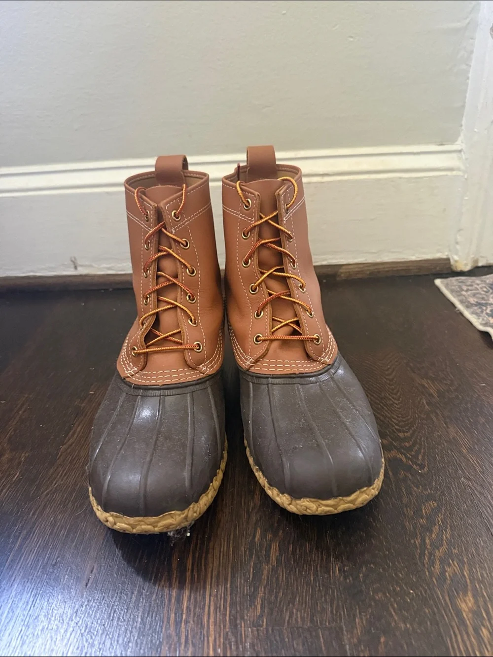 Men's LL Bean Size 12 Brown Duck Boots - Waterproof Lace-Up Outdoor Boots